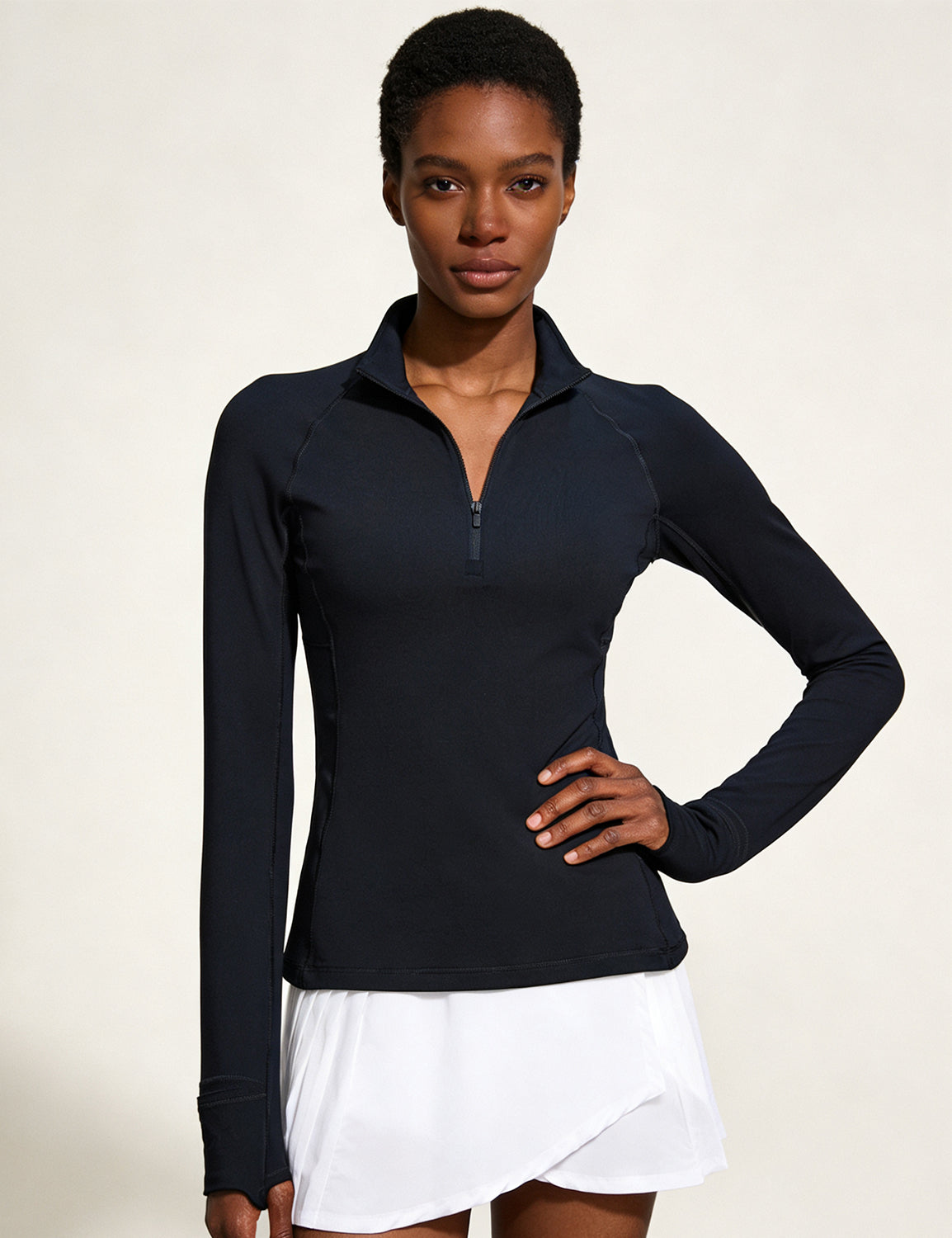 Orin Women's Half-Zip Stand Collar Slim Fit Fitness Long Sleeve Top