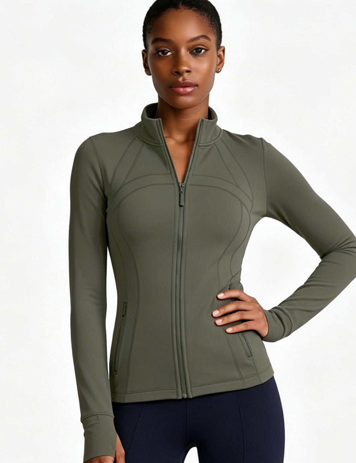 Orin Women’s Zip Up Athletic Jacket with Thumb Holes and Zipper Pockets