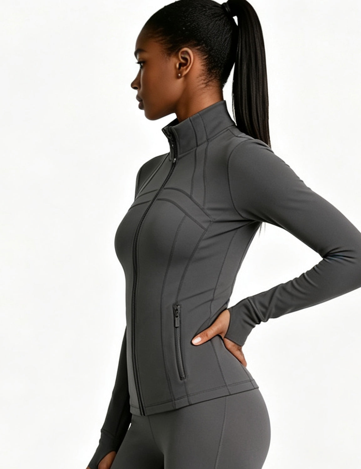 Orin Women’s Zip Up Athletic Jacket with Thumb Holes and Zipper Pockets