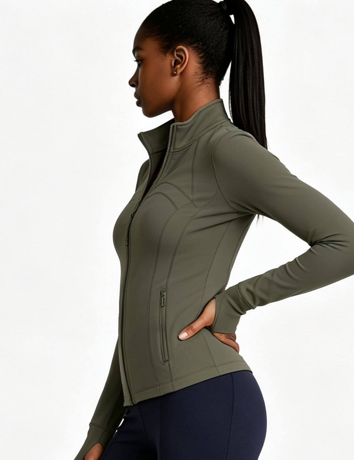 Orin Women’s Zip Up Athletic Jacket with Thumb Holes and Zipper Pockets