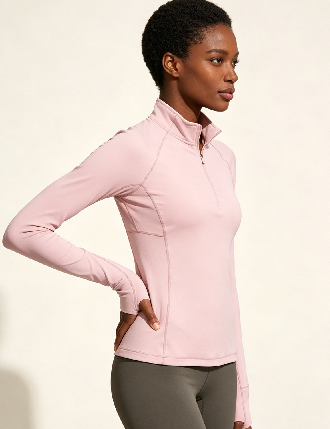 Orin Women's Half-Zip Stand Collar Slim Fit Fitness Long Sleeve Top