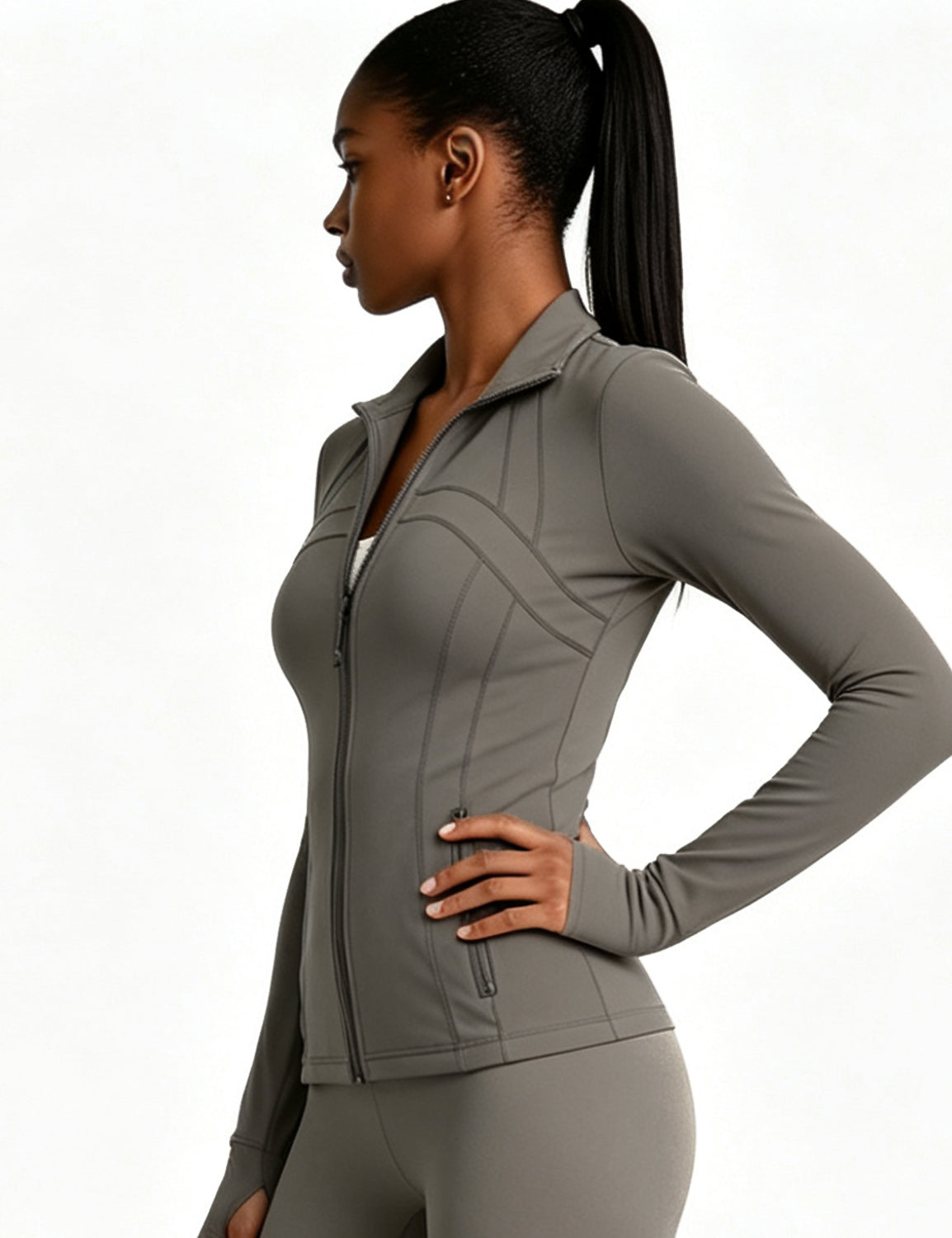 Orin Women’s Zip Up Athletic Jacket with Thumb Holes and Zipper Pockets